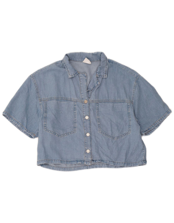 Zara Girls Crop kortærmet denimskjorte 13-14 år Blå Lyocell