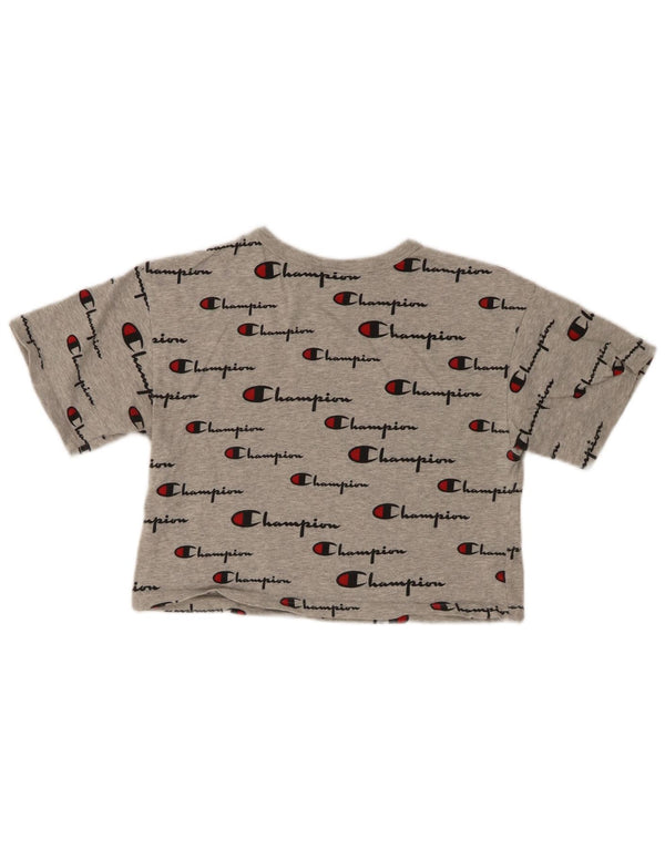 Champion Dame Crop Grafisk T-Shirt Top UK 6 XS Grå Flecked