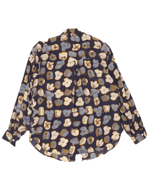 PETER HAHN Dame Gulerodsskjorte Bluse UK 12 Medium Blue Floral Silke