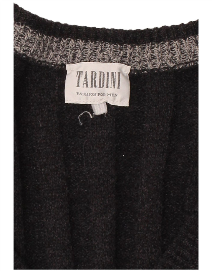 TARDINI Mens Cardigan Sweater Large Grey Striped
