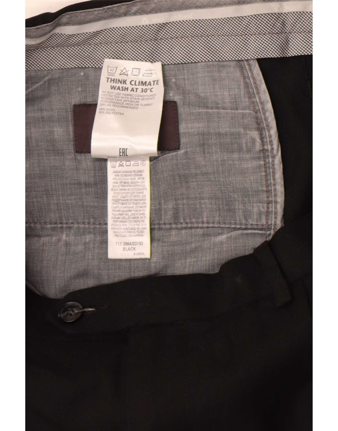 Marks & Spencer Herre Regular Fit Suit Bukser W36 L33 Sort Uld