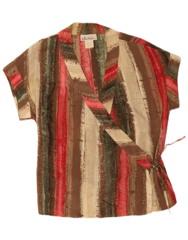 Vintage Dame Wrap Bluse Top IT 42 Medium Flerfarvet Stribet Silke