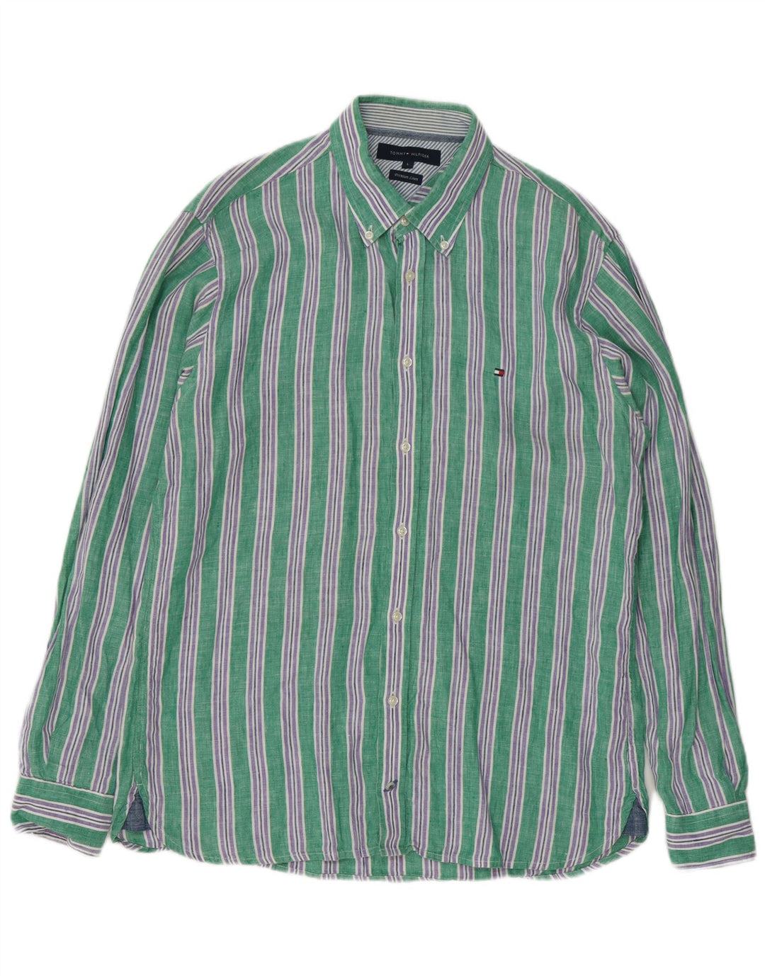Tommy Hilfiger Herreskjorte Stor grøn stribet hør