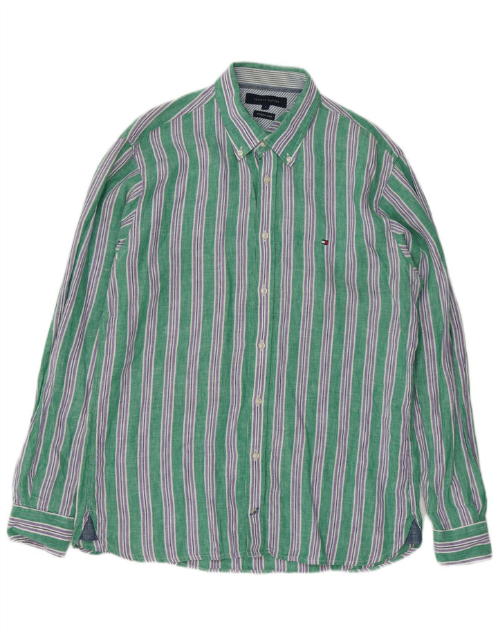 Tommy Hilfiger Herreskjorte Stor grøn stribet hør