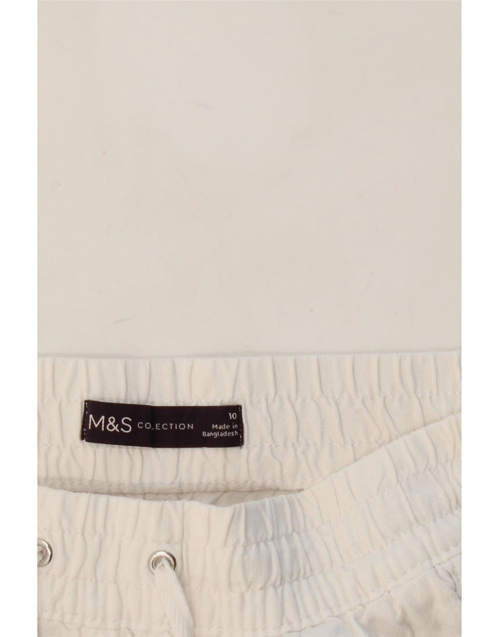 MARKS & SPENCER Womens Sport Shorts UK 10 Small  White Linen Vintage Marks & Spencer and Second-Hand Marks & Spencer from Messina Hembry 