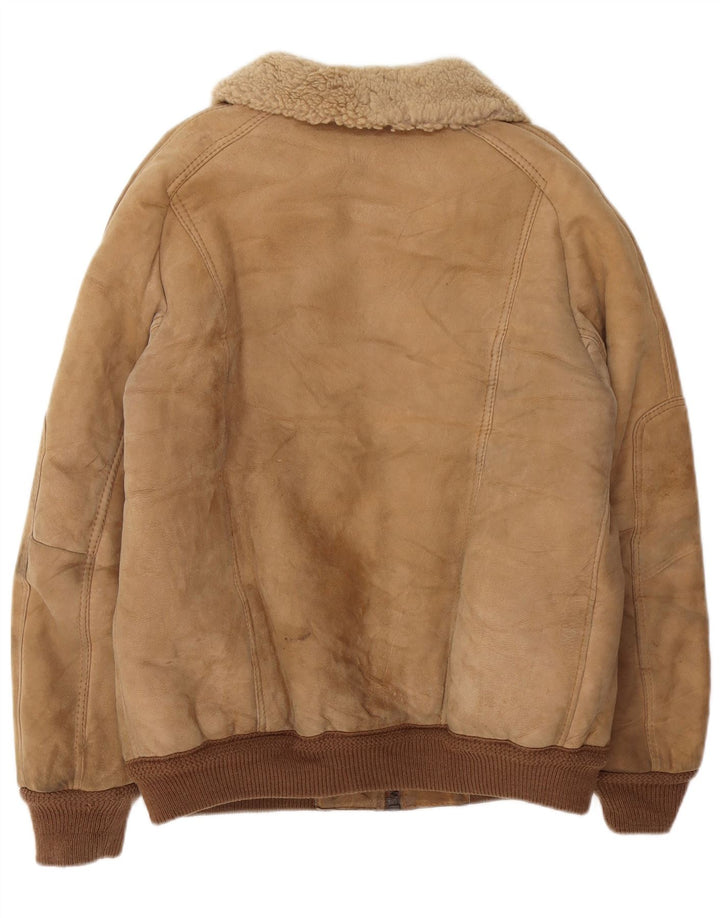 Vintage Herre Bomber Shearling Jacket EU 50 Large Beige Shearling