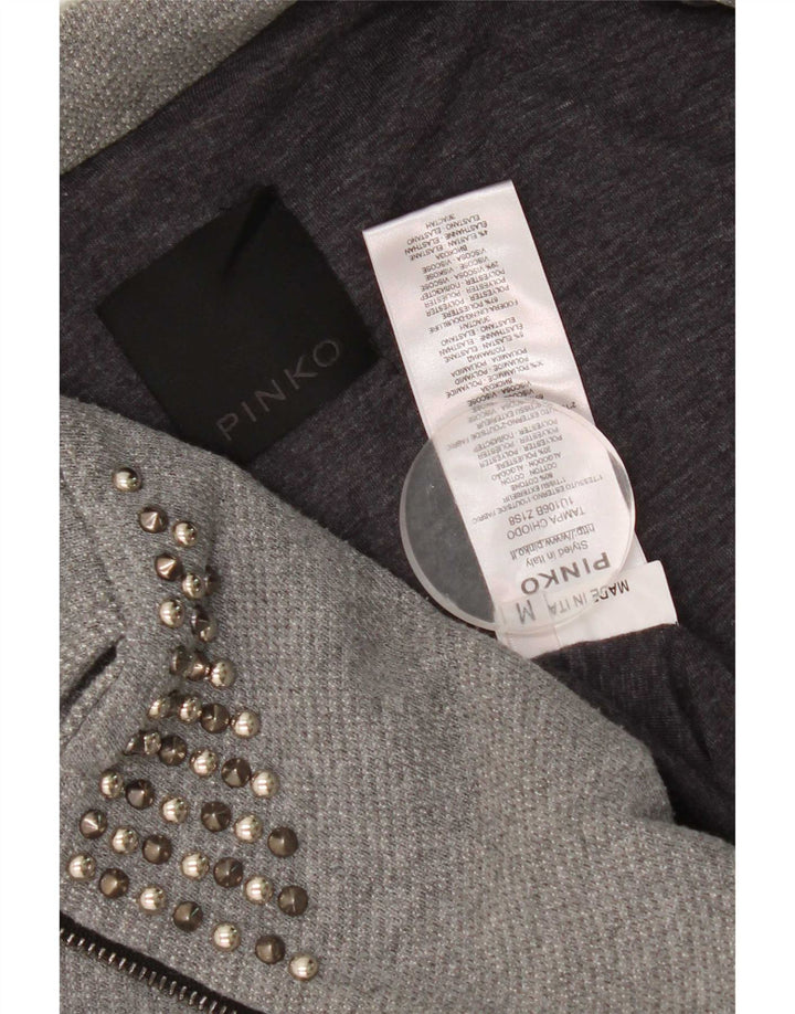 Pinko Womens Crop Bomber Jacket UK 12 Medium Grey Bomuld