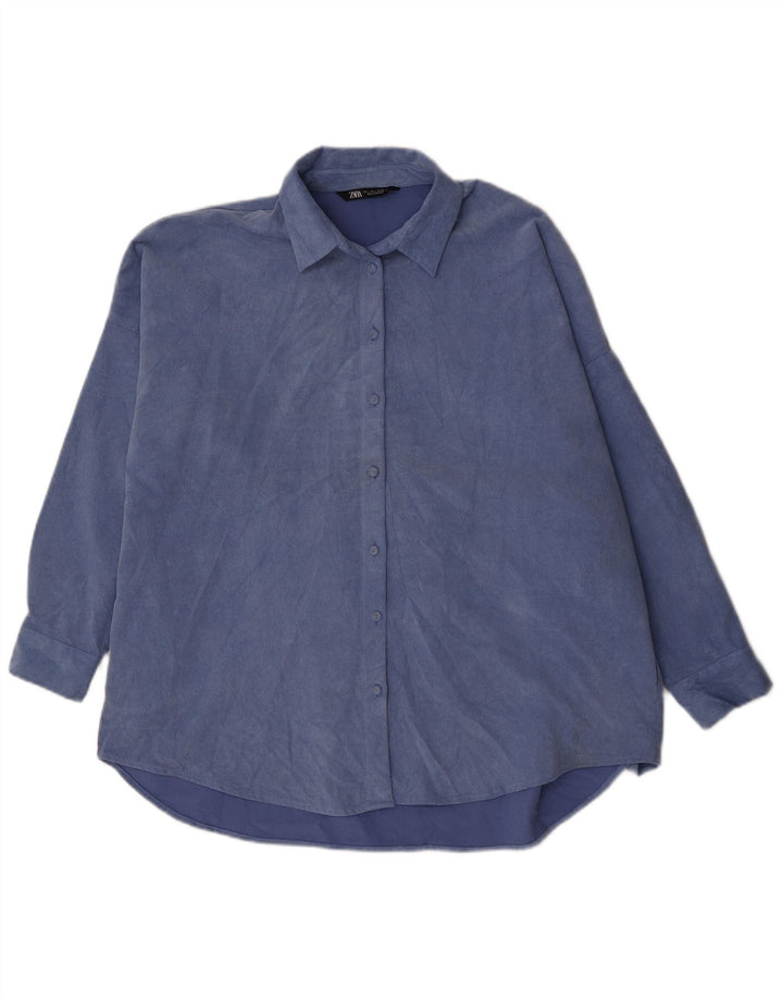 Zara Dame Oversized Corduroy Shirt UK 16 Large Blue Polyester