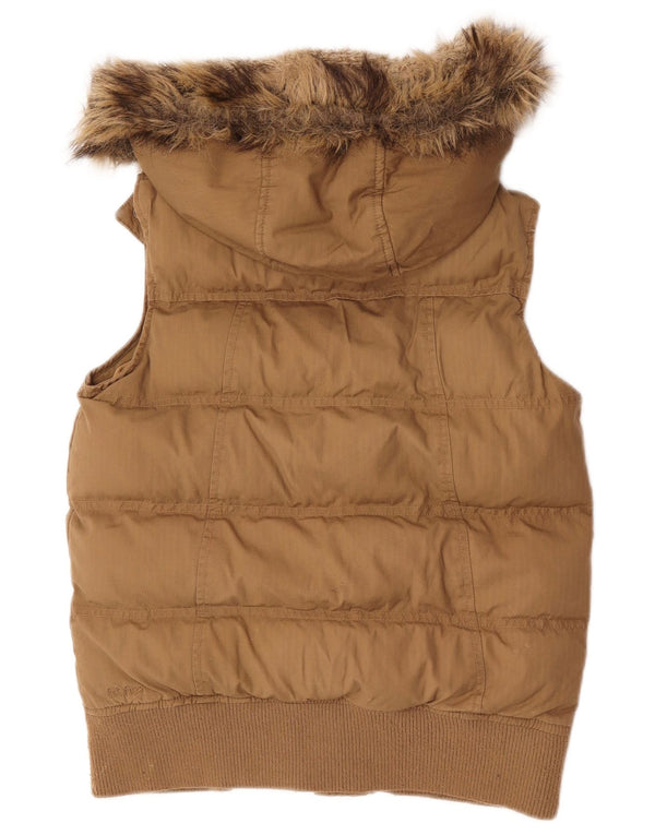 Fat Face Dame Hætte Polstret Gilet UK 8 Small Beige Bomuld