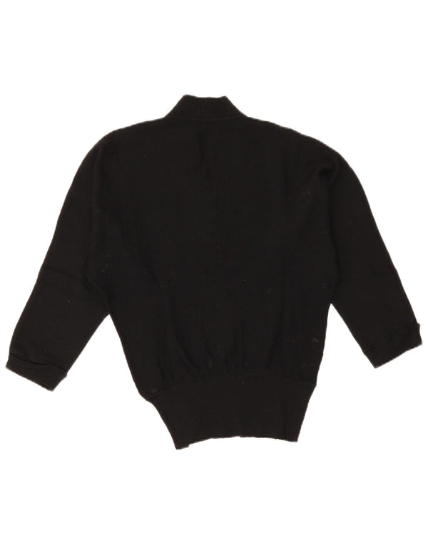 Reine Wolle Dame 3/4 ærmet V-hals sweater UK 10 Small Black