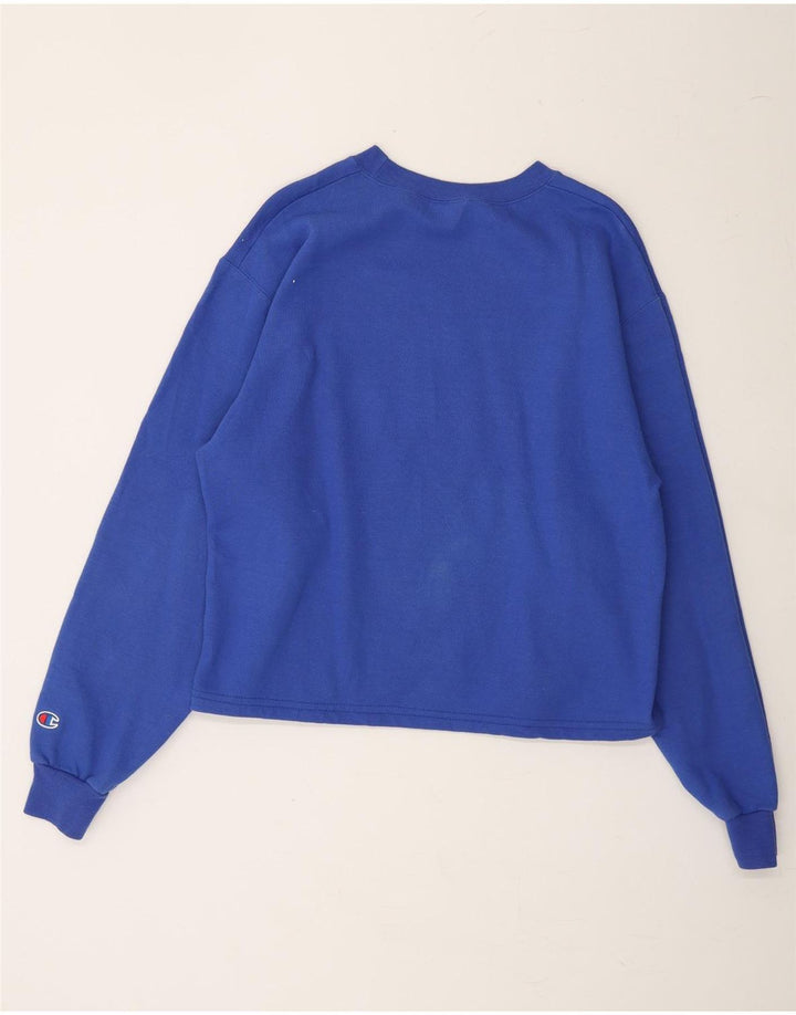 CHAMPION Womens Graphic Oversized Sweatshirt Jumper UK 14 Medium Blue Vintage Champion and Second-Hand Champion from Messina Hembry 