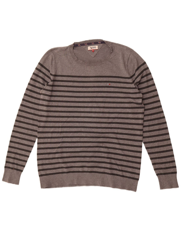 Tommy Hilfiger Herre Crew Neck Jumper Sweater 2XL Grå Stribet Bomuld