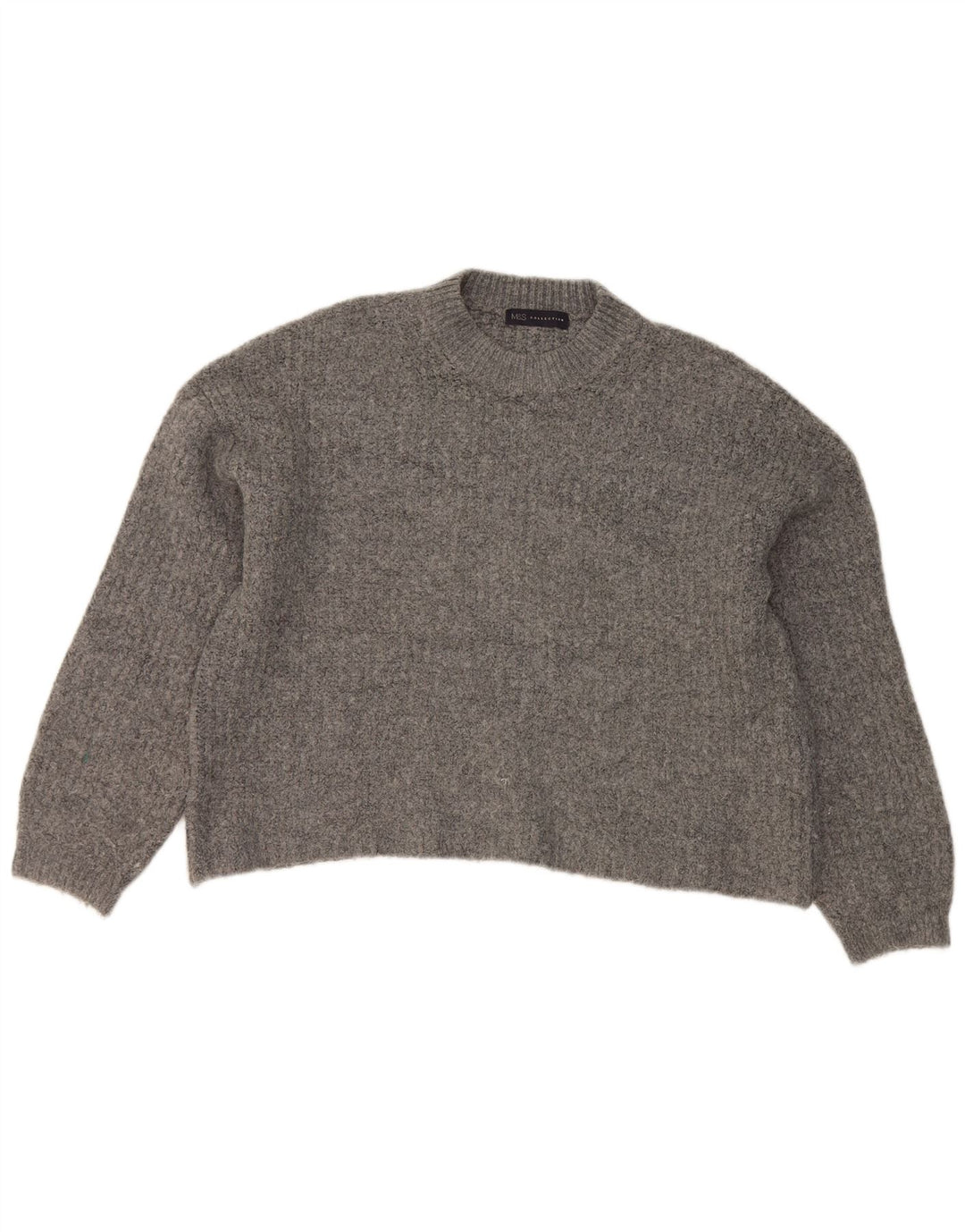 Marks & Spencer Dame Crop Crew Neck Jumper Sweater UK 14 Large Grey