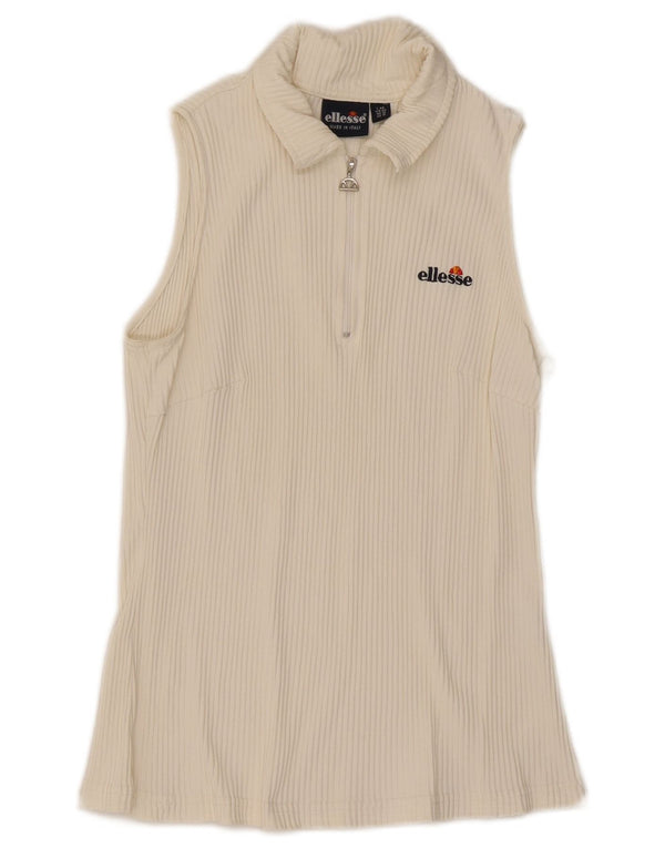 Ellesse Dame ærmeløs polo shirt UK 16 Large White Polyamide