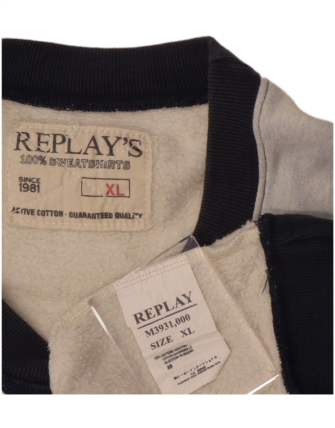 REPLAY Herre Grafisk Sweatshirt Jumper XL Blå Colourblock Bomuld