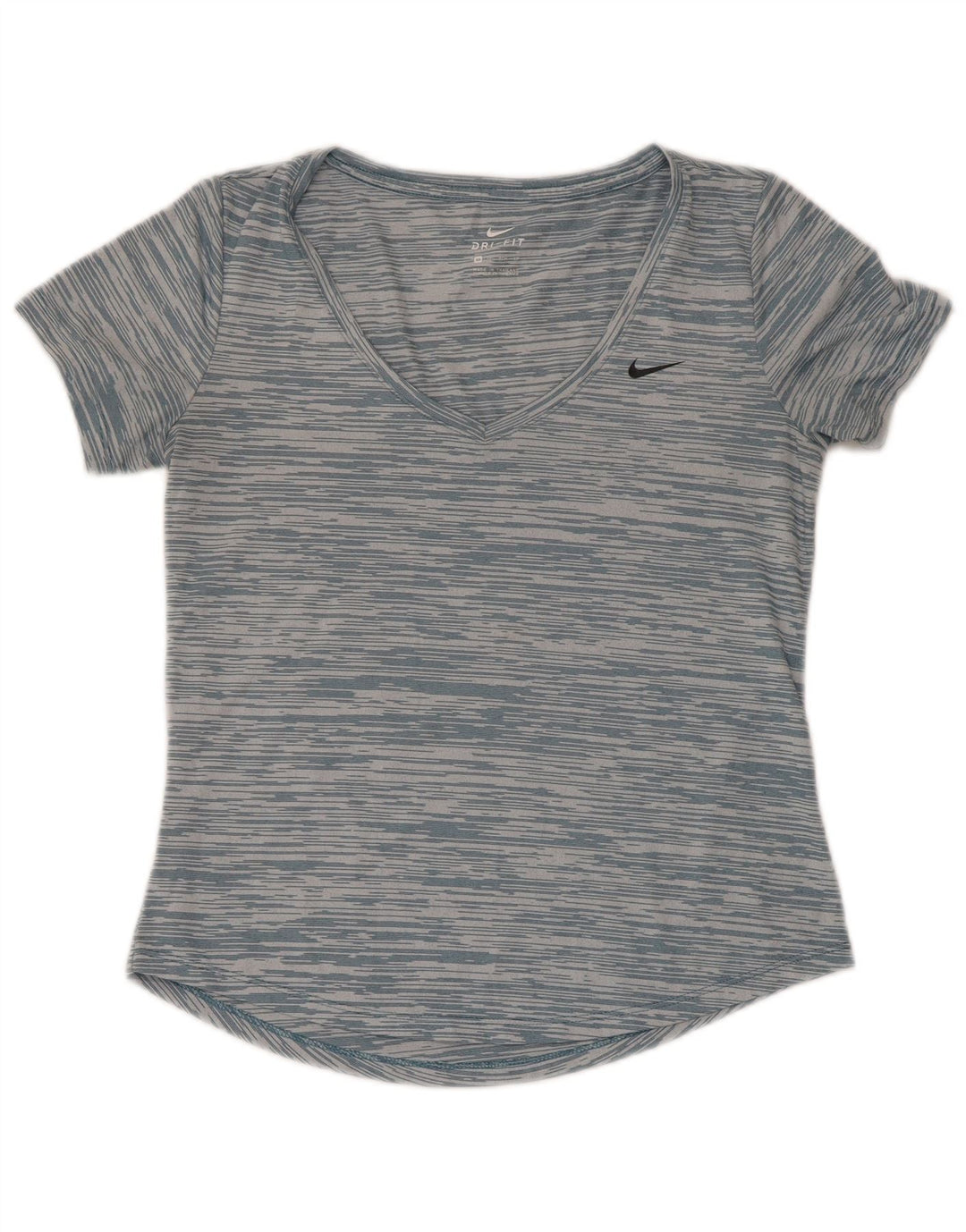 Nike Dame Dri Fit Loose Fit T-Shirt Top UK 6 XS Blå Stribet Polyester