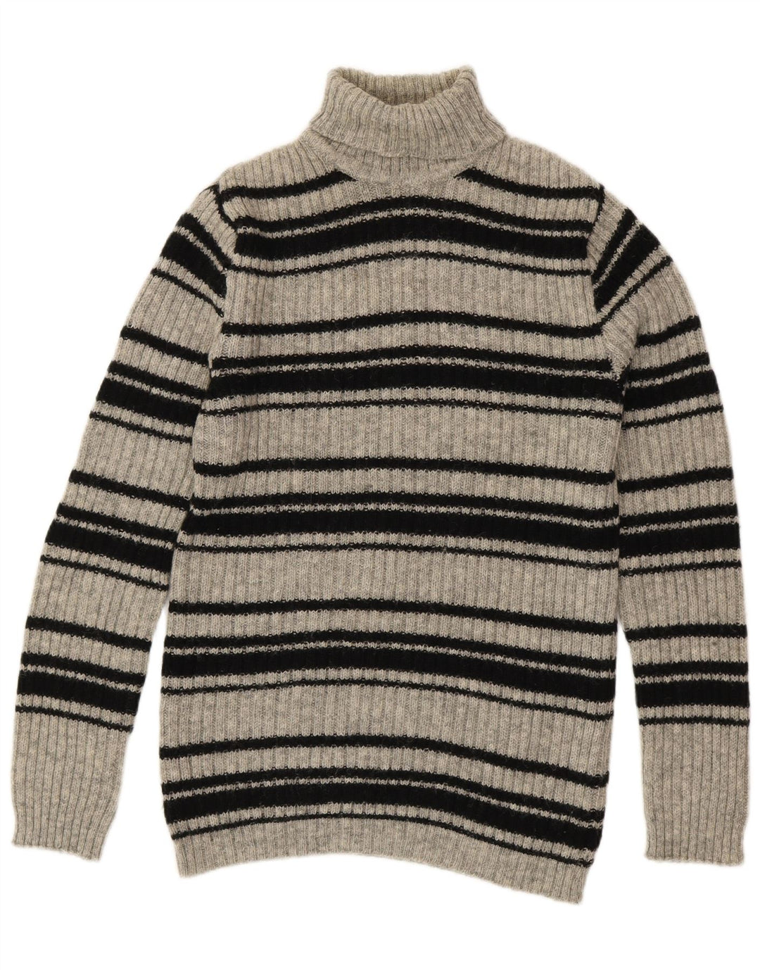 SHETLAND Dame Rullehals Sweater UK 16 Stor grå stribet uld