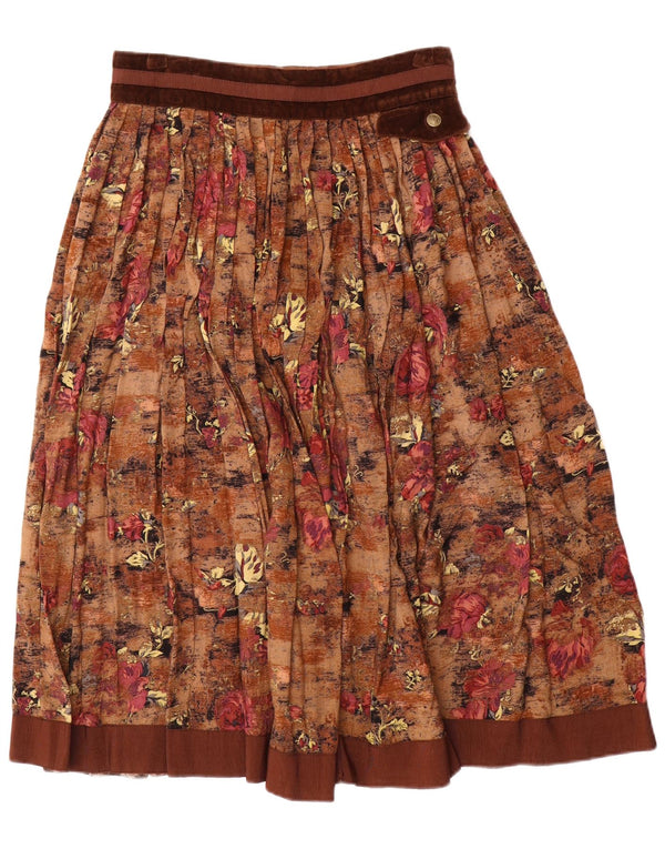 Seminole Kvinder Plisseret Flared Skirt IT 44 Medium W28 Brown Floral Viscose