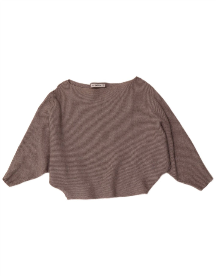 Zara Dame Batwing Boat Neck Jumper Sweater UK 12 Medium Grey Viscose