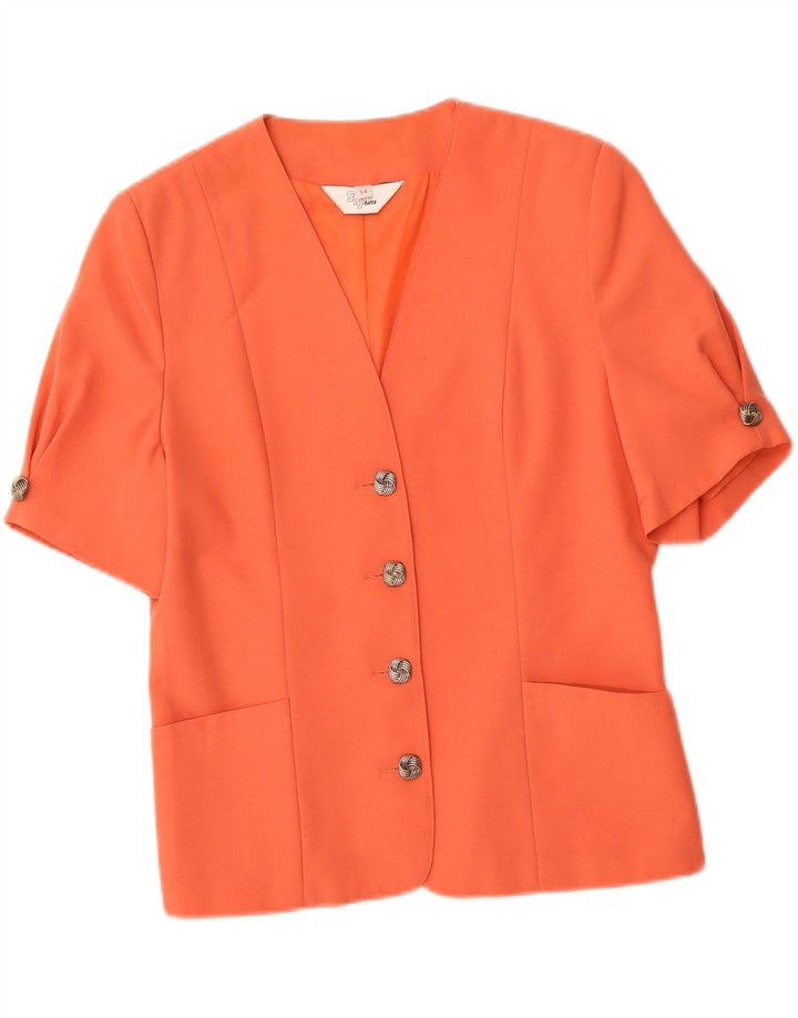 VINTAGE Womens 4 Button Short Sleeve Blazer Jacket UK 14 Large  Orange
