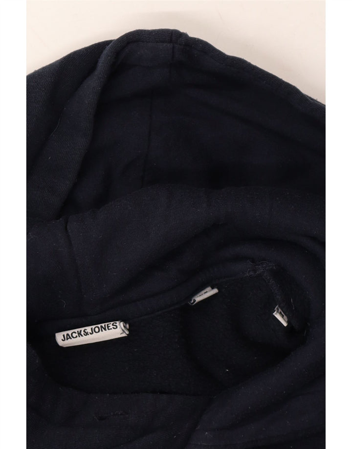JACK & JONES Mens Graphic Hoodie Jumper Medium Navy Blue Cotton Vintage Jack & Jones and Second-Hand Jack & Jones from Messina Hembry 