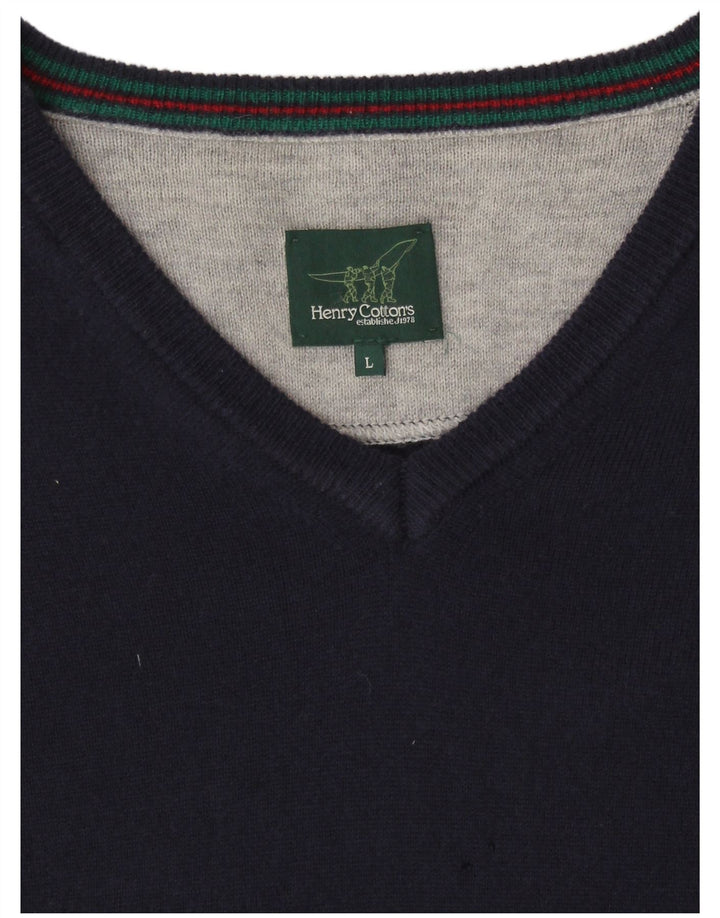 HENRY COTTONS Herre V-hals sweater Stor marineblå