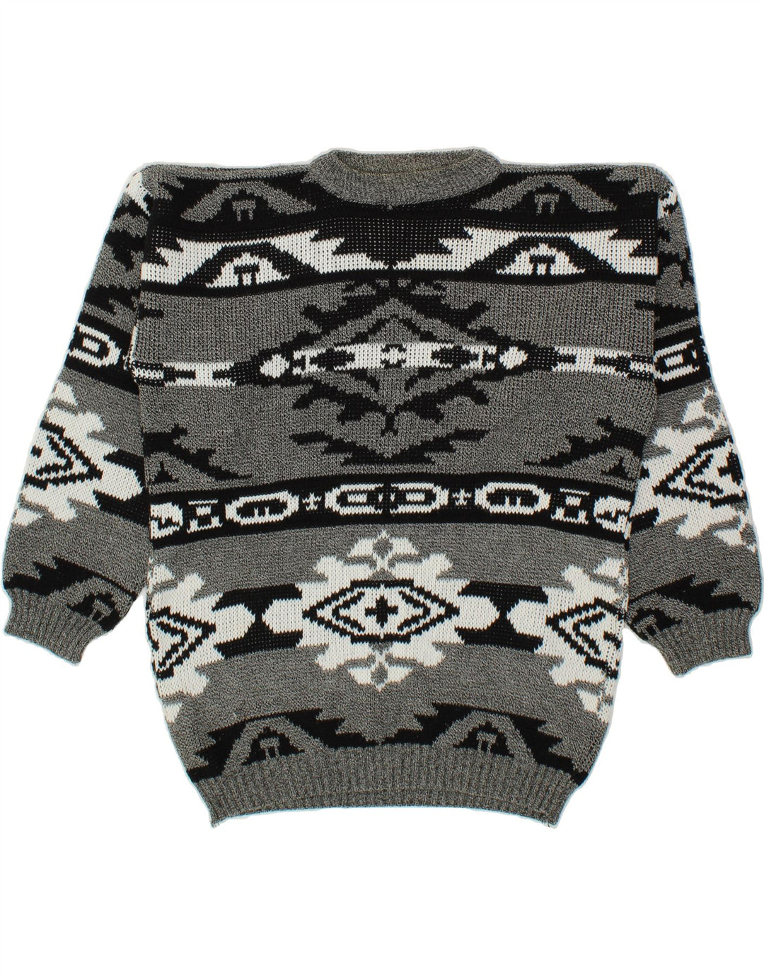 VINTAGE Mens Crew Neck Jumper Sweater 2XL Grey Fair Isle Vintage Vintage and Second-Hand Vintage from Messina Hembry 