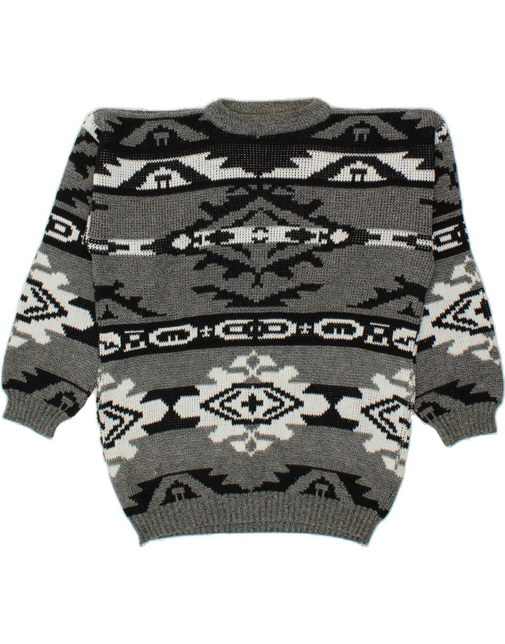 VINTAGE Mens Crew Neck Jumper Sweater 2XL Grey Fair Isle Vintage Vintage and Second-Hand Vintage from Messina Hembry 