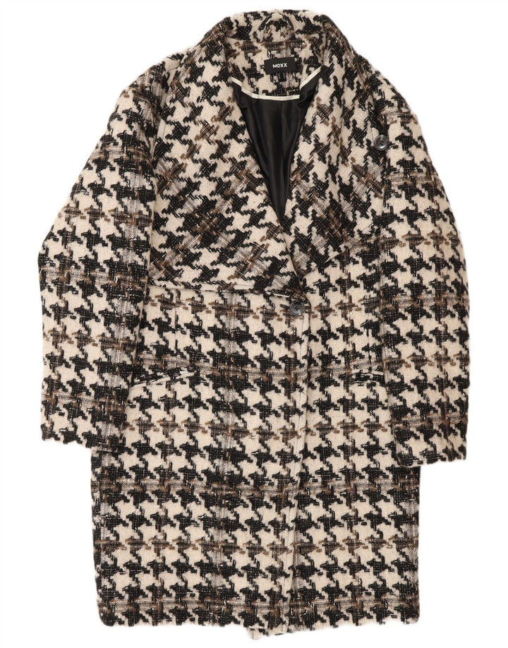 Mexx Dame Overfrakke UK 14 Stor sort Houndstooth Uld