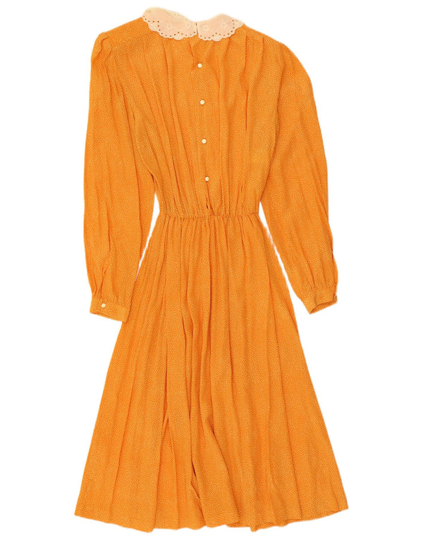 Vintage Dame Langærmet Maxi Kjole UK 8 Small Orange Paisley