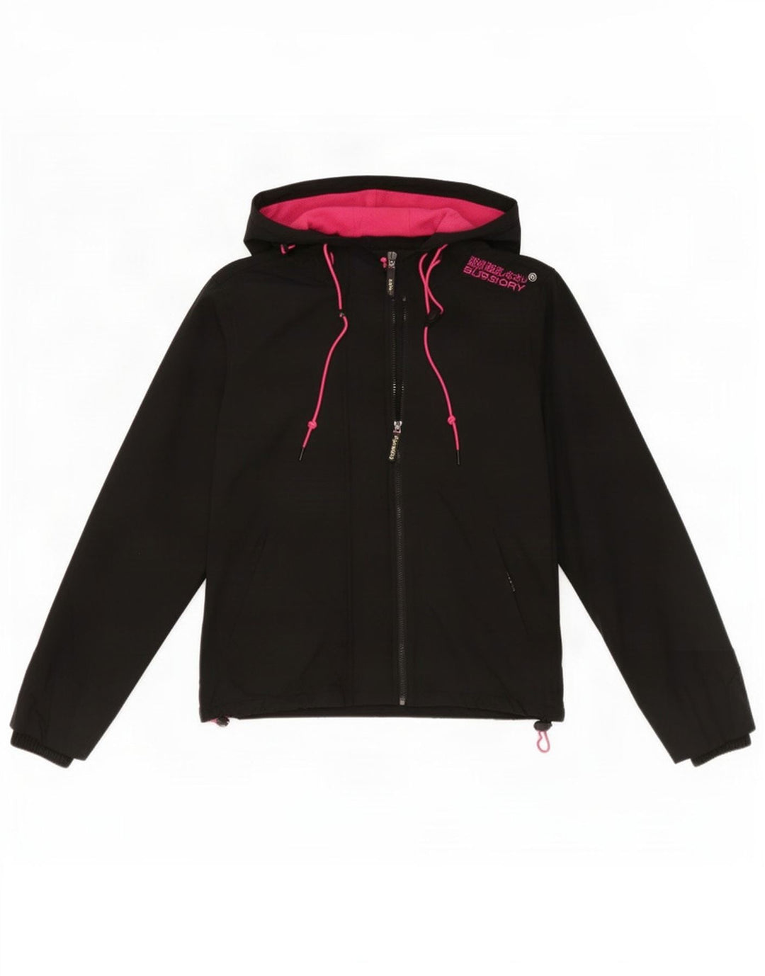 Superdry vindjakke med hætte til kvinder UK 16 Stor sort polyester