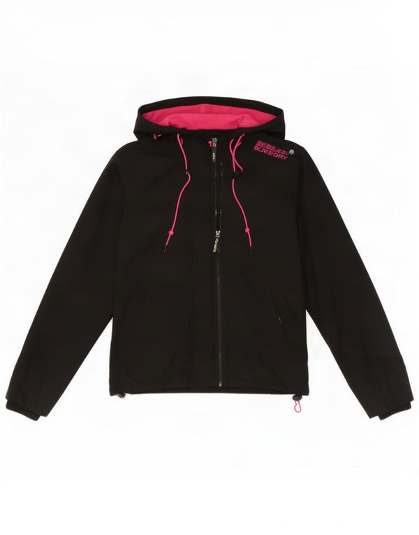 Superdry vindjakke med hætte til kvinder UK 16 Stor sort polyester