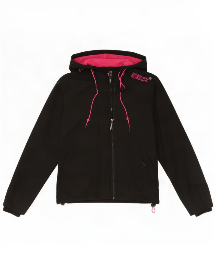 Superdry vindjakke med hætte til kvinder UK 16 Stor sort polyester