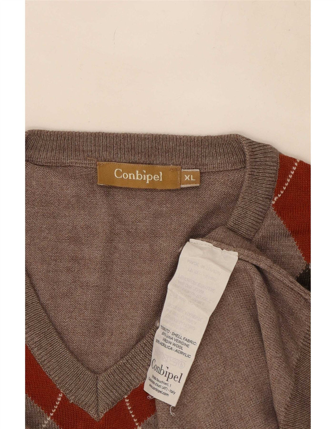 Conbipel Herre V-hals sweater XL Grå Argyle/Diamond Wool