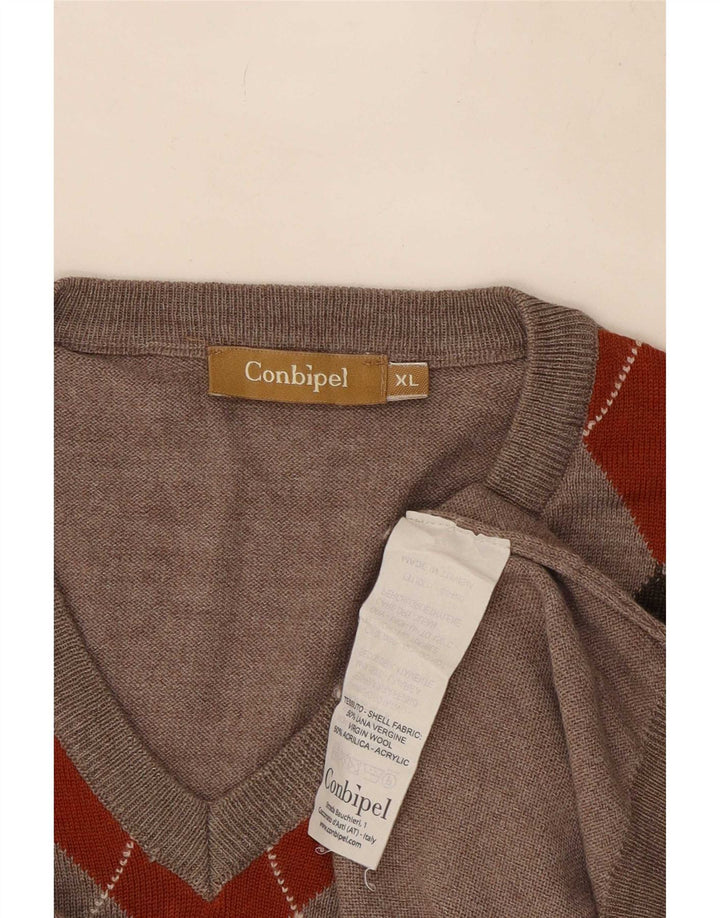 Conbipel Herre V-hals sweater XL Grå Argyle/Diamond Wool