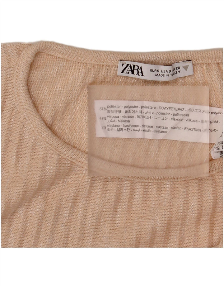 Zara Damebluse Top UK 10 Lille Beige Stribet Polyester