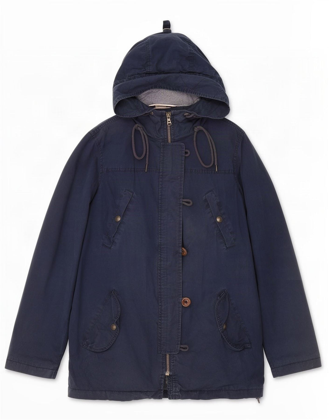 Fat Face Dame Hooded Parka Jacket UK 12 Medium Navy Blue Bomuld