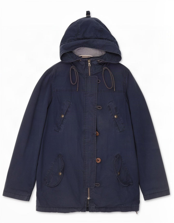 Fat Face Dame Hooded Parka Jacket UK 12 Medium Navy Blue Bomuld
