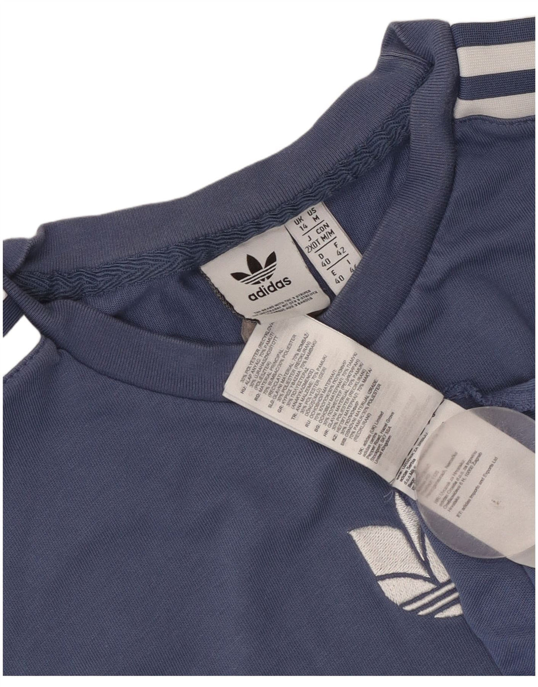 Adidas Dame Grafisk T-Shirt Top UK 14 Medium Blue Bomuld