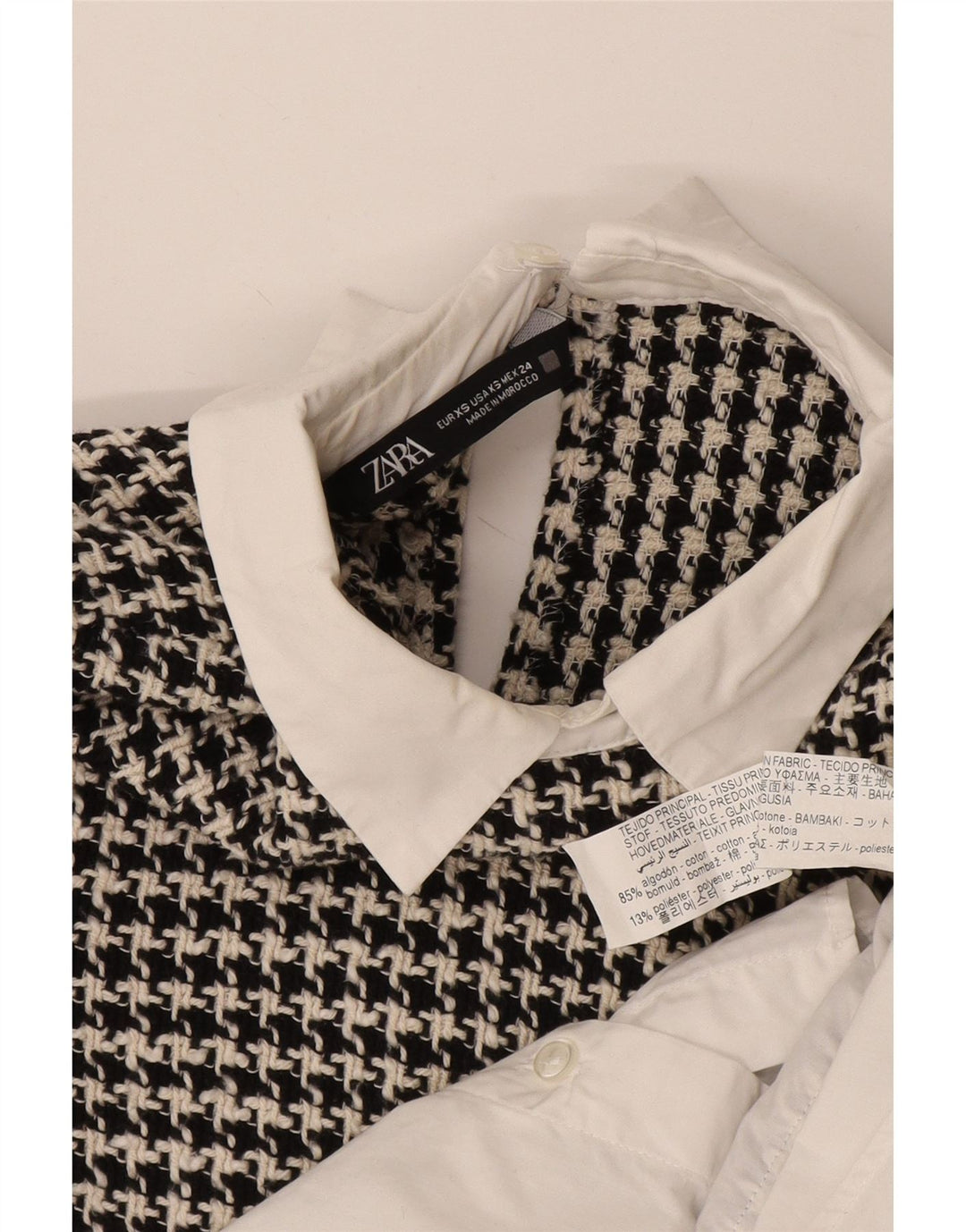 Zara langærmet oversized blusetop for kvinder, DK 6 XS hvid Houndstooth