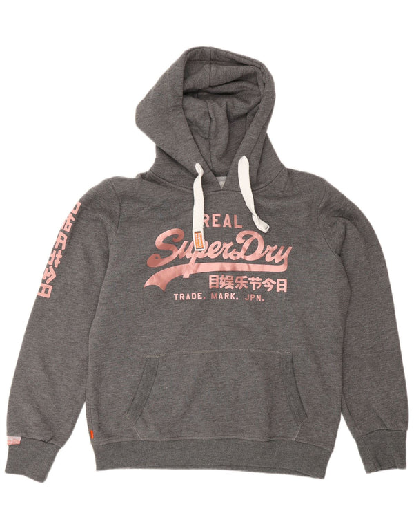 Superdry grafisk hættetrøjetrøje til kvinder UK 16 Stor grå flækket bomuld