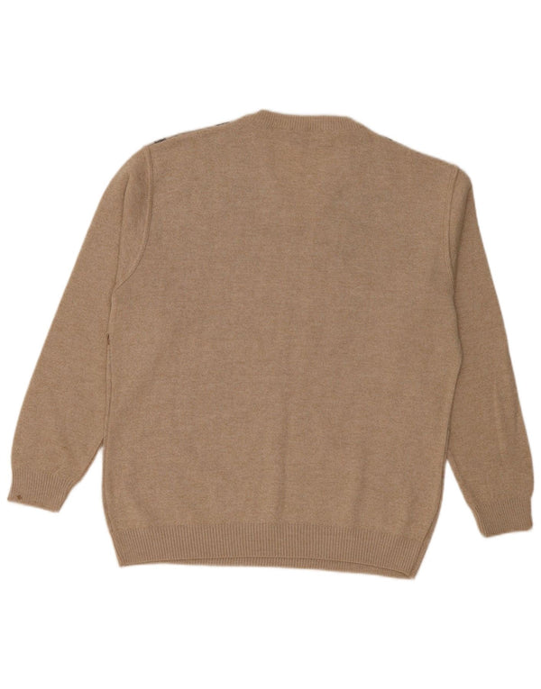 Montecatini Herre V-hals sweater XL Beige Geometrisk Merinould