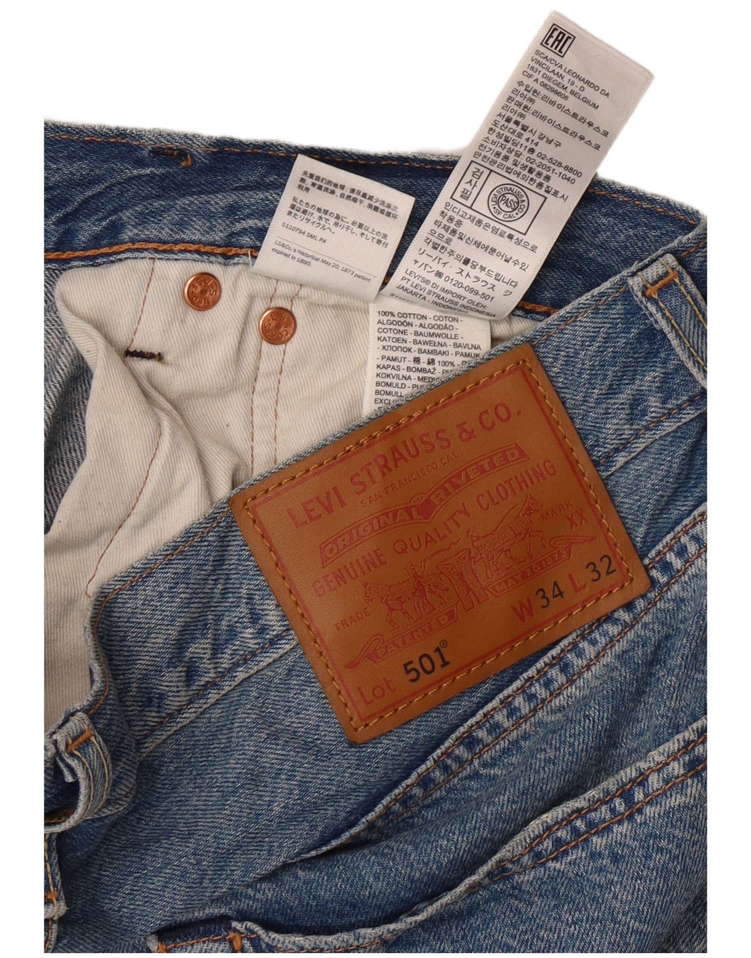 LEVI'S Herre 501 Straight Jeans W34 L29 Blå Bomuld