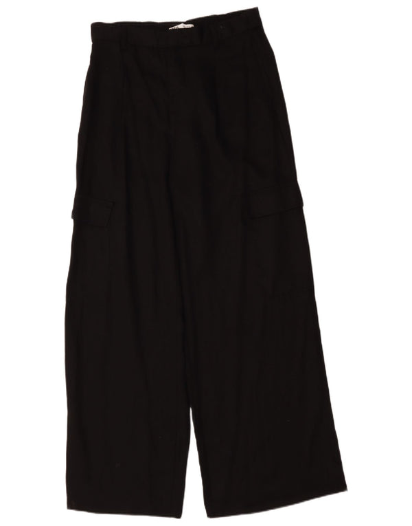 Zara Dame High Waist Wide Leg Cargo Bukser Large W32 L30 Black Lyocell
