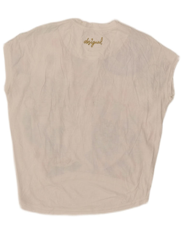 Desigual Dame Oversized grafisk T-shirt Top UK 10 Small White