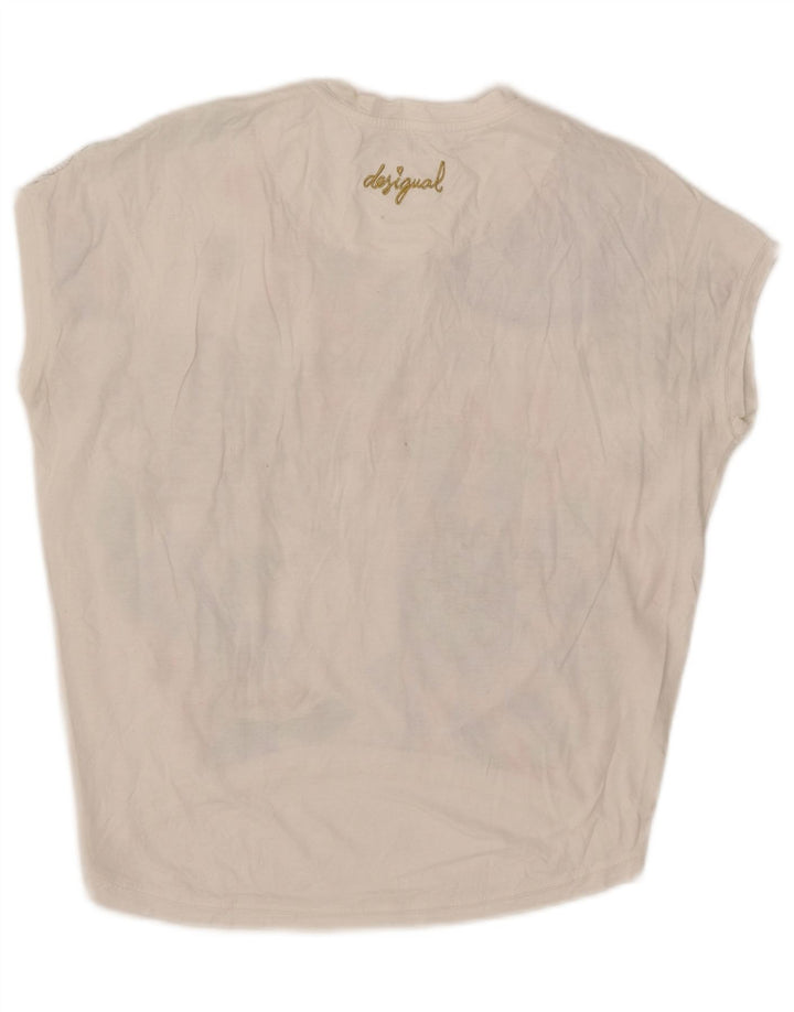 Desigual Dame Oversized grafisk T-shirt Top UK 10 Small White