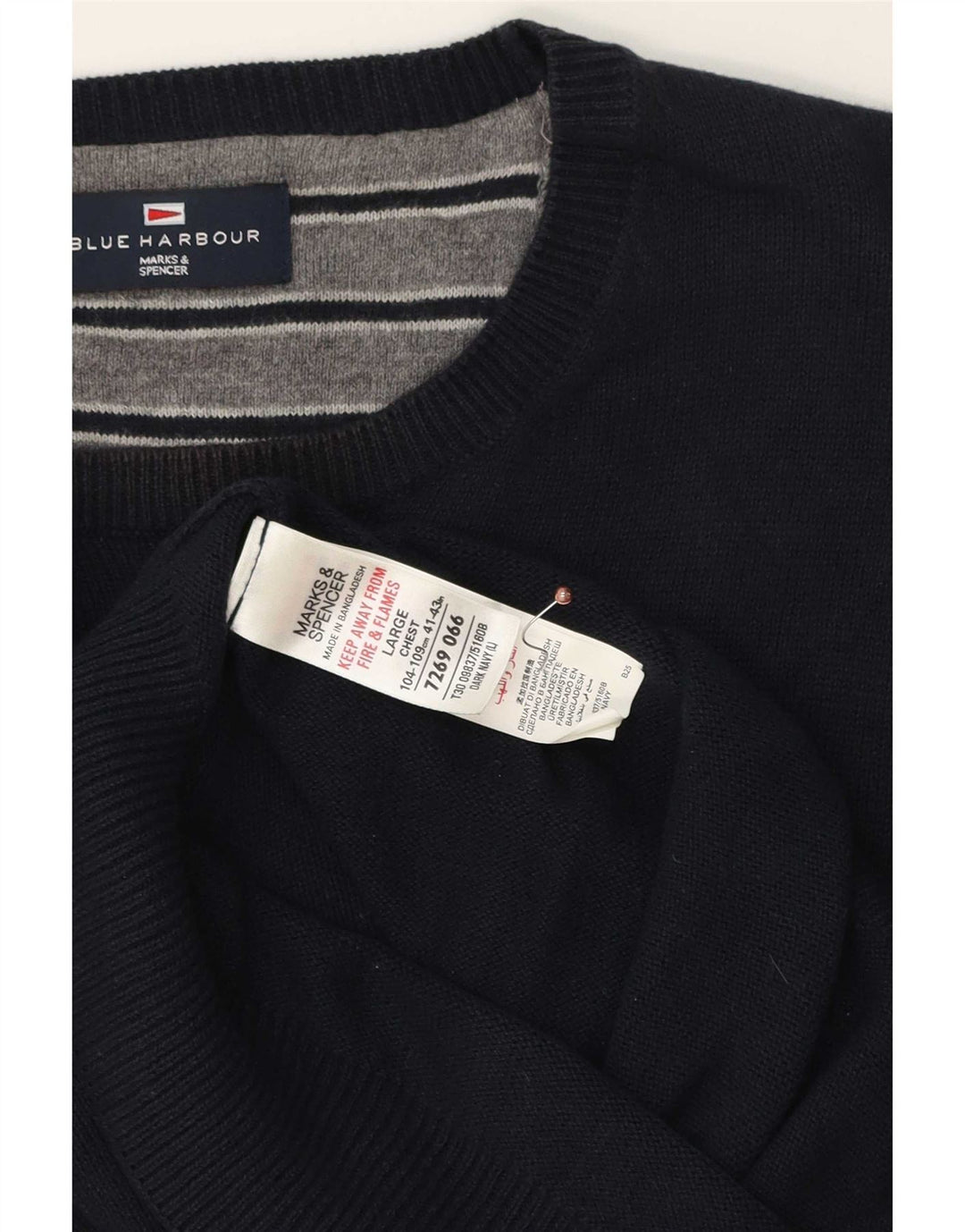 Marks & Spencer Herre Blue Harbor Boat Neck Jumper Sweater Large Navy