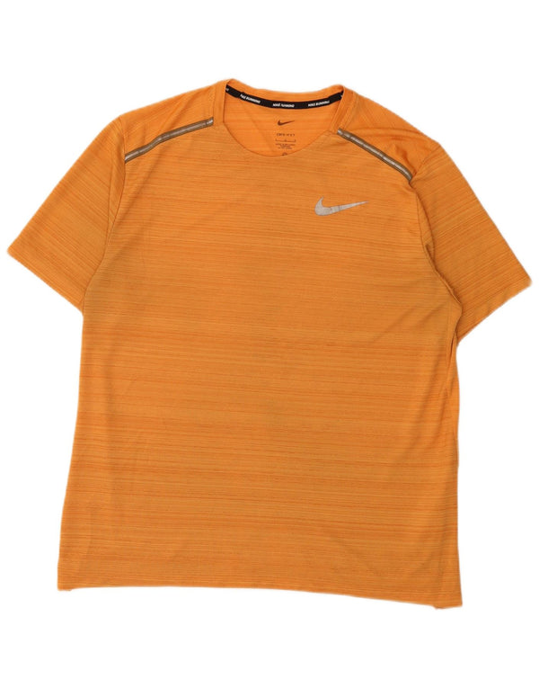 Nike Mens Dri Fit T-Shirt Top Large Orange Pinstripe Polyester