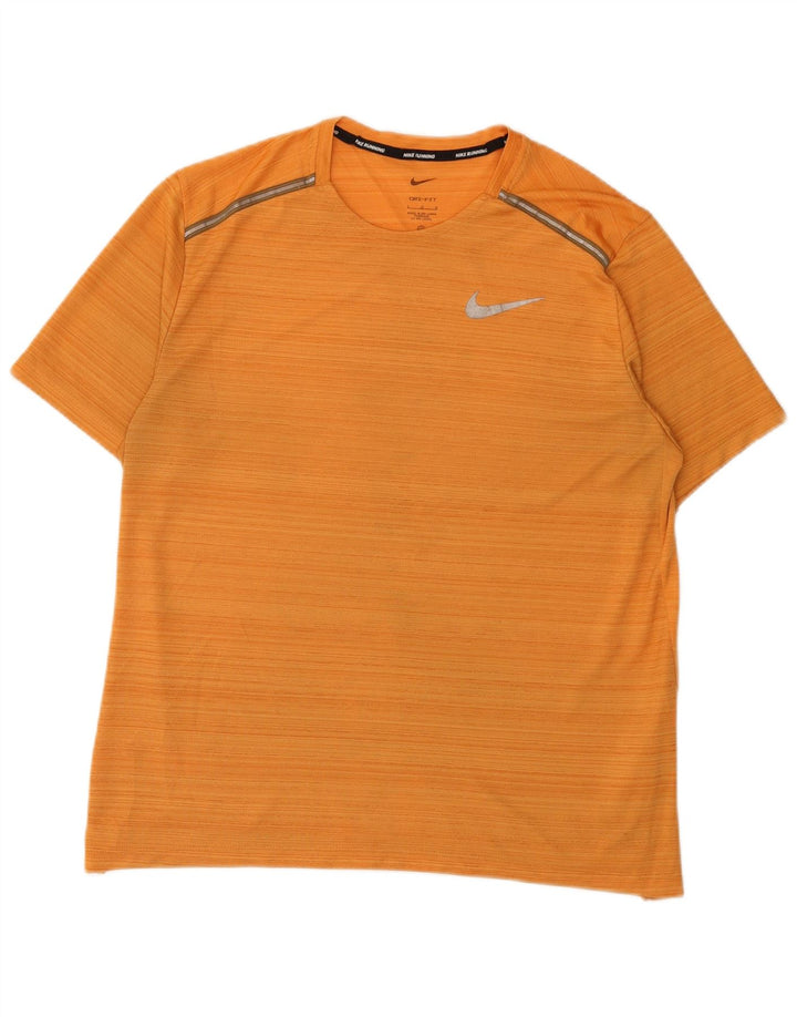Nike Herre Dri Fit T-Shirt Top Stor Orange Nålestribet Polyester
