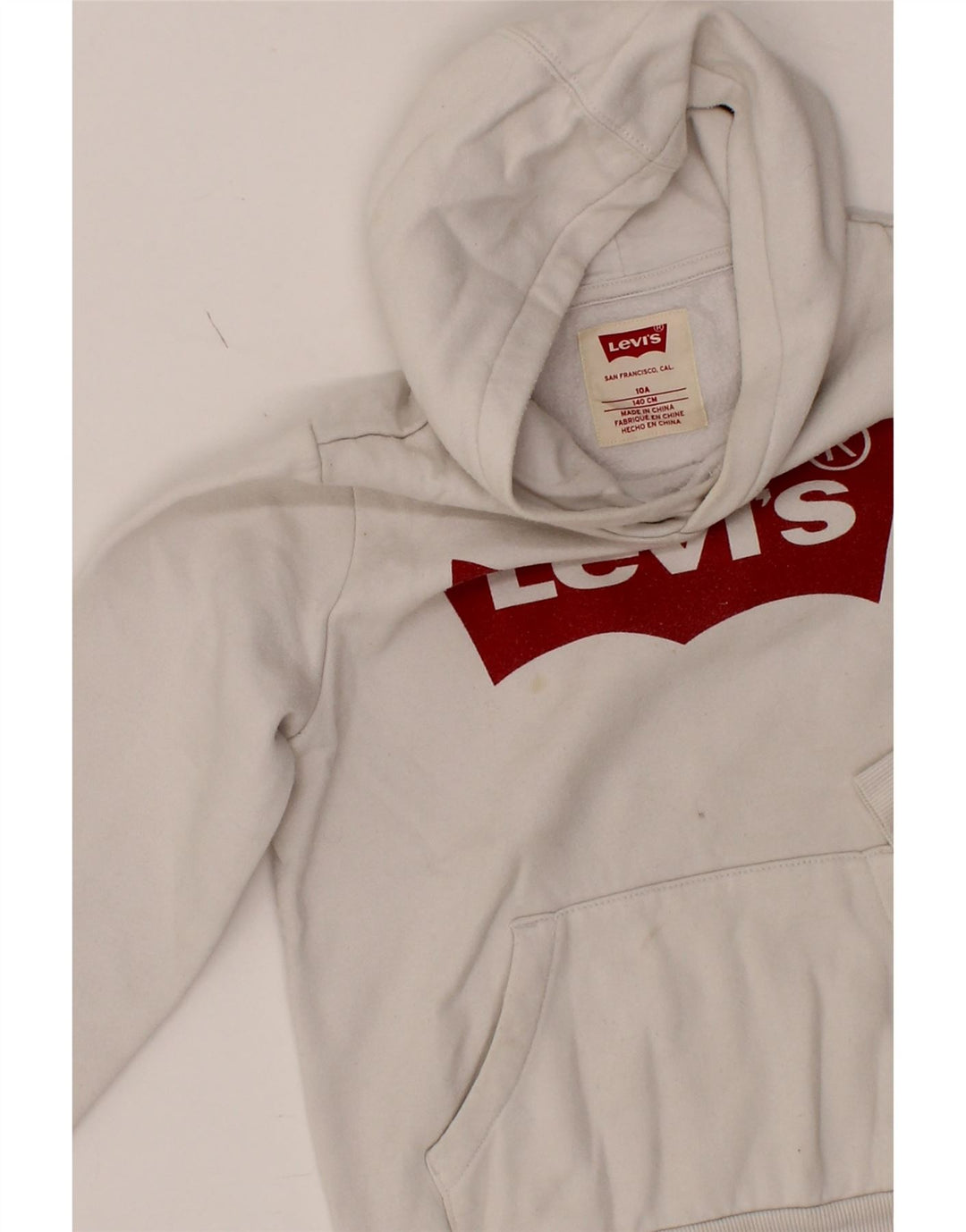 LEVI'S Boys Graphic Hoodie Jumper 9-10 Years White Cotton Vintage Levi's and Second-Hand Levi's from Messina Hembry 